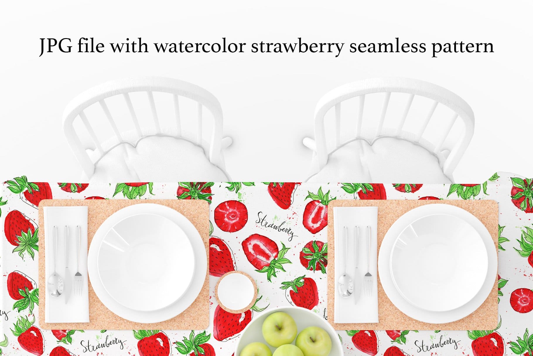 JPG file with watercolor strawberry seamless pattern.
