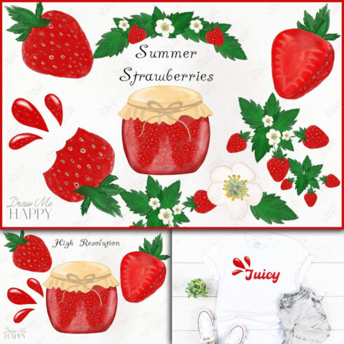 Three slides with images of strawberries and strawberry jam.