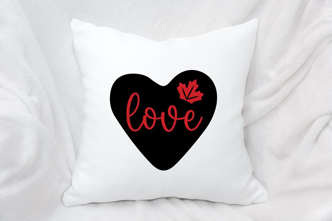 Pillow with a print of love for Canada.