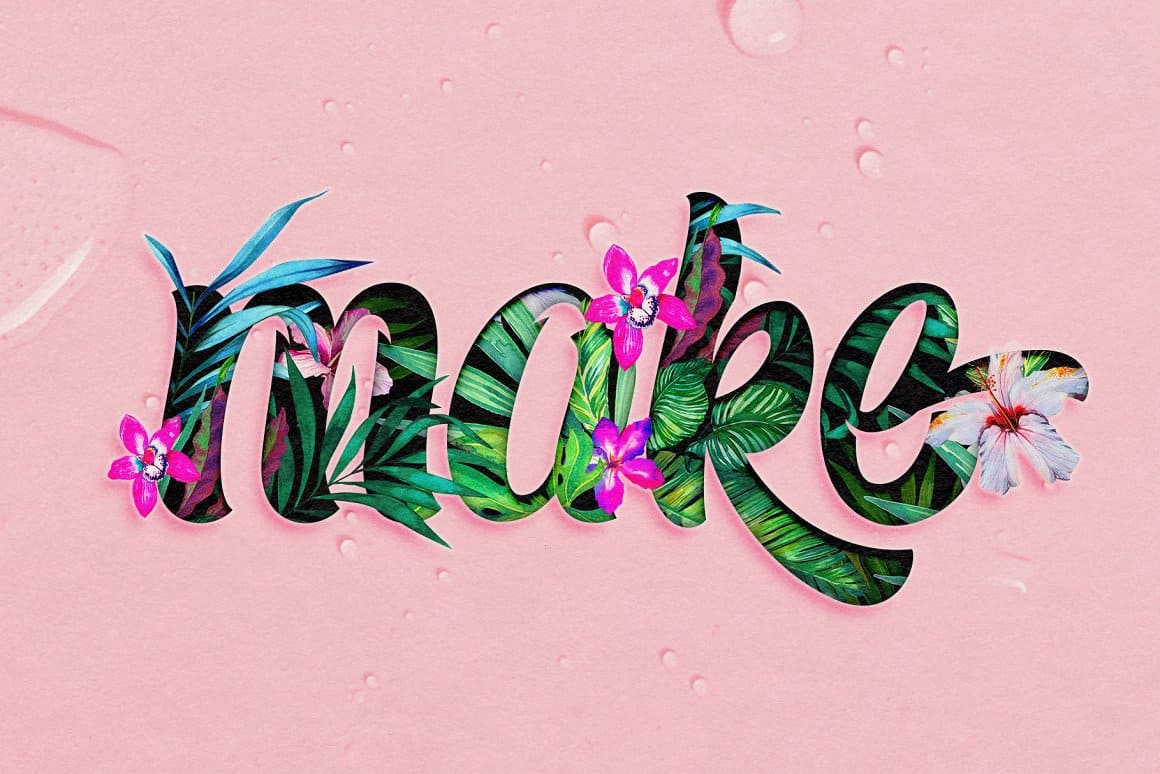The letter "Make" is created using a sweet font called "Honey Pie" with a tropical design.
