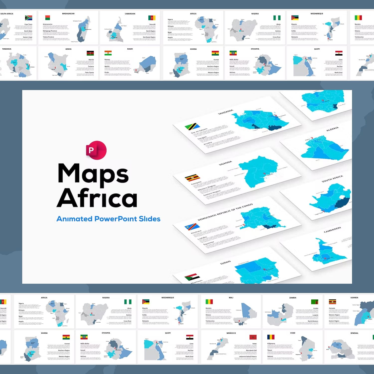 Animated slides for maps Africa.