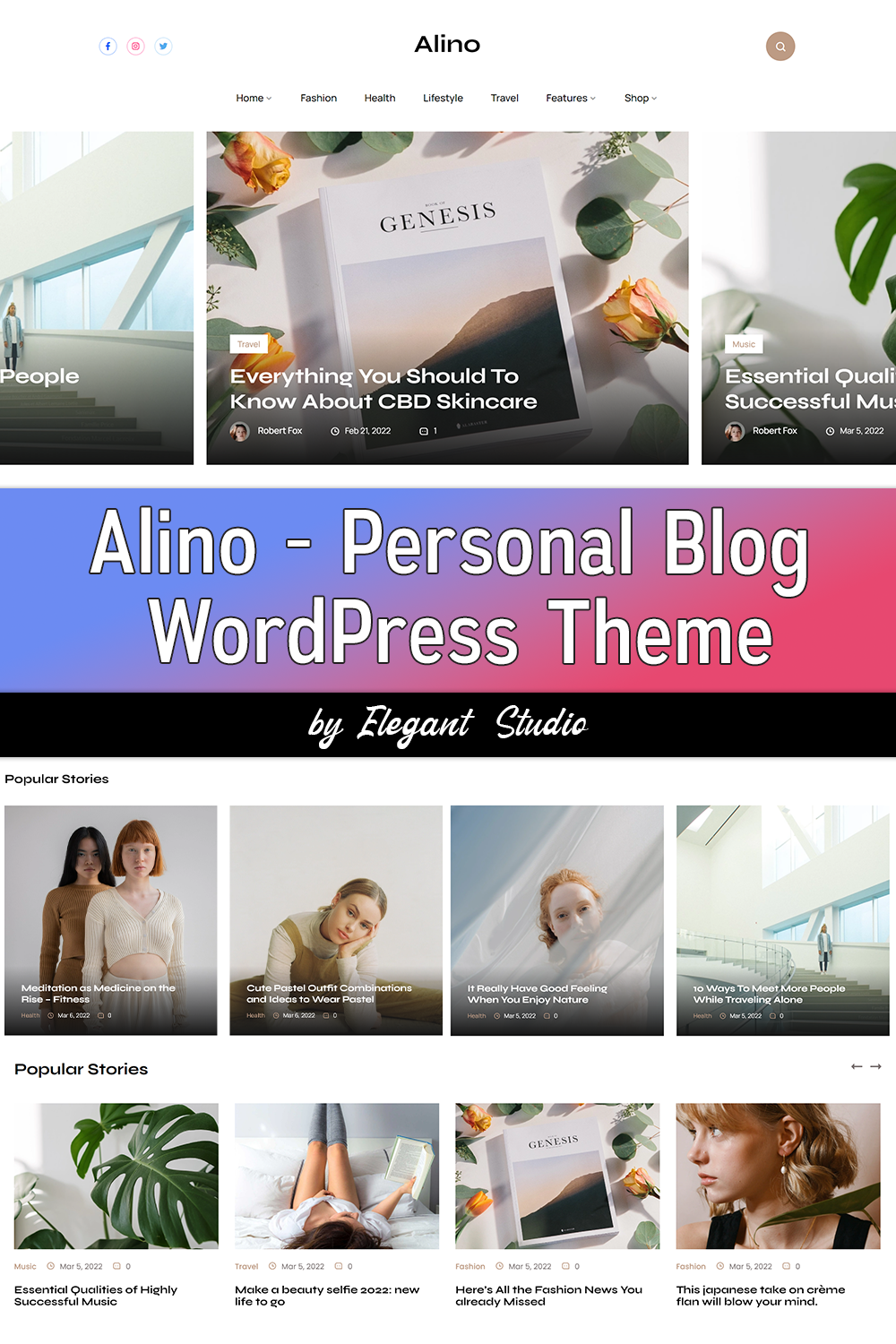 Pinterest of alino personal blog wordpress theme.