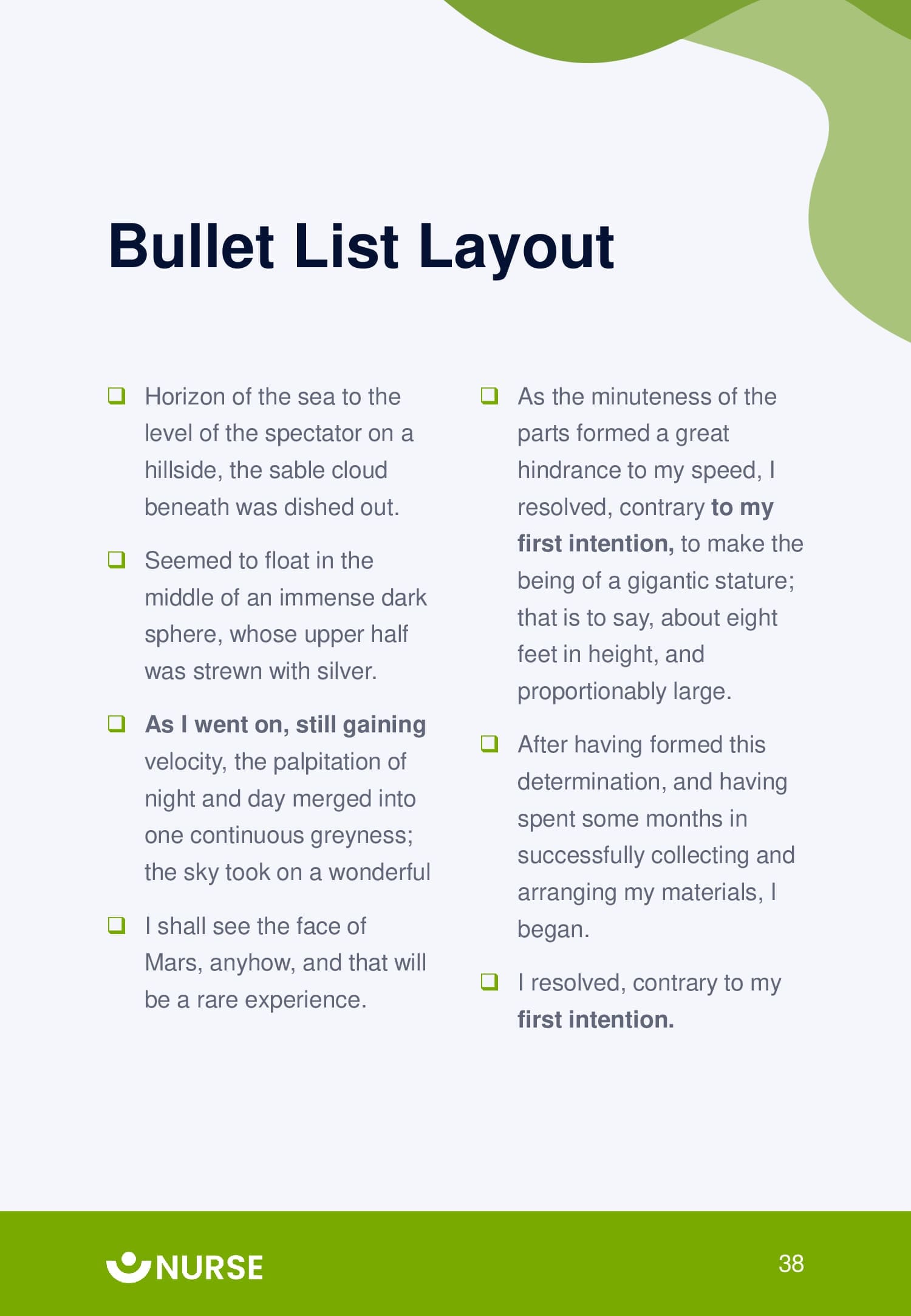 Bullet list layout.