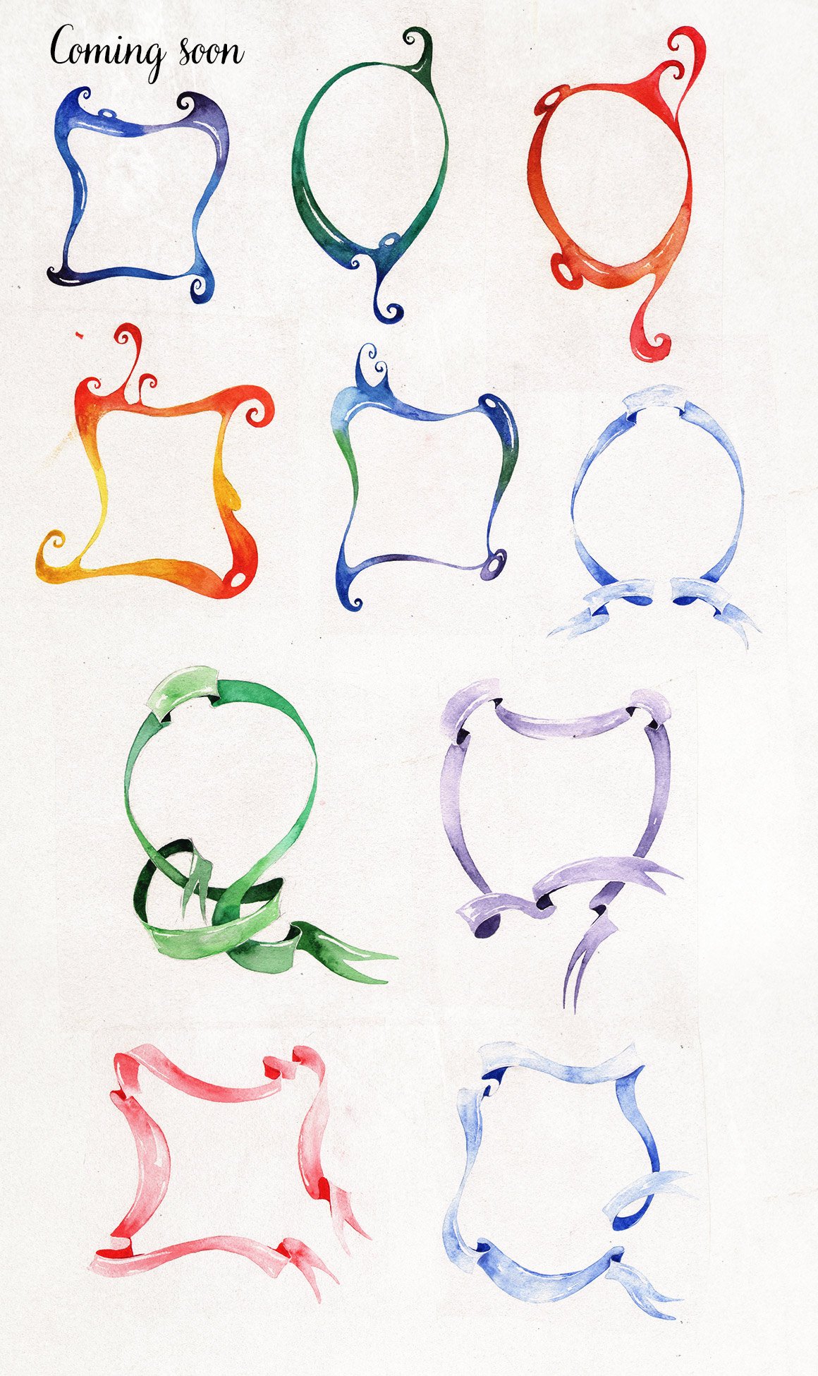 Colored frames of different shapes.