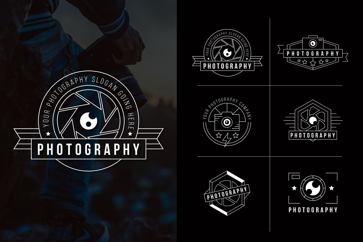 Cool logos in black and white on the theme of phonographs.