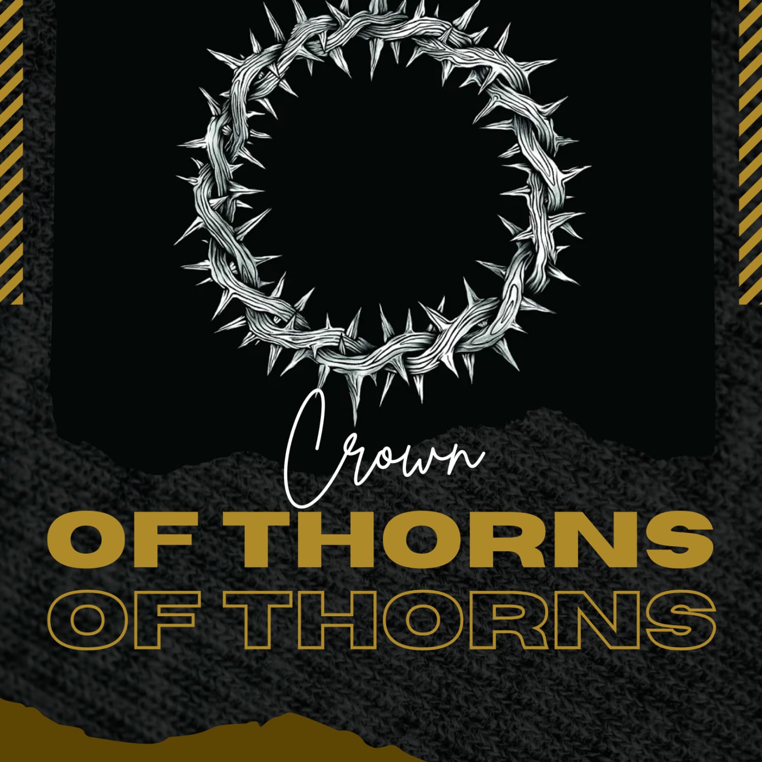 White thorn wreath on a black design background.
