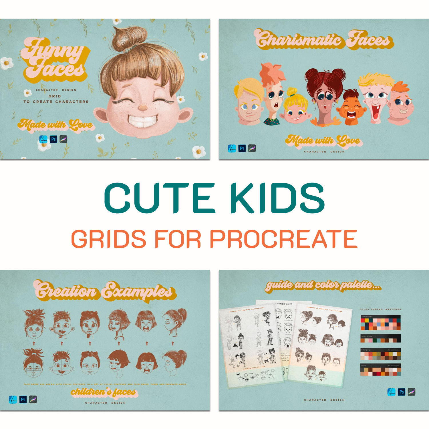 Pinterest images cute kids grids for procreate.