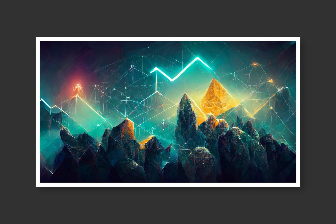 Images of mountains in cryptostyle.
