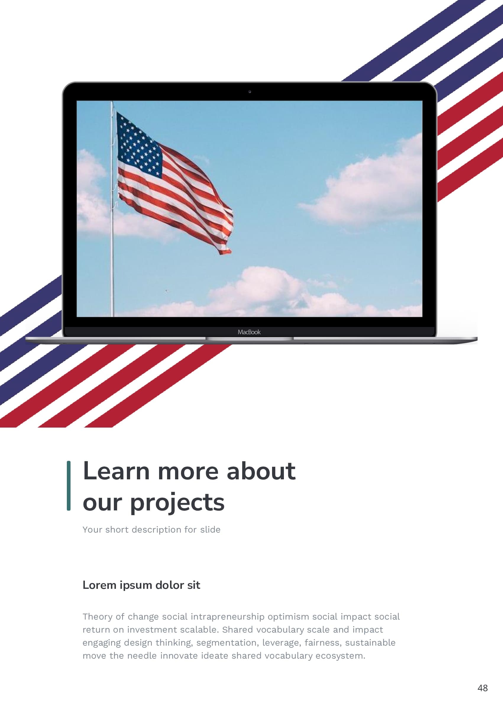 The American flag is displayed on the laptop.