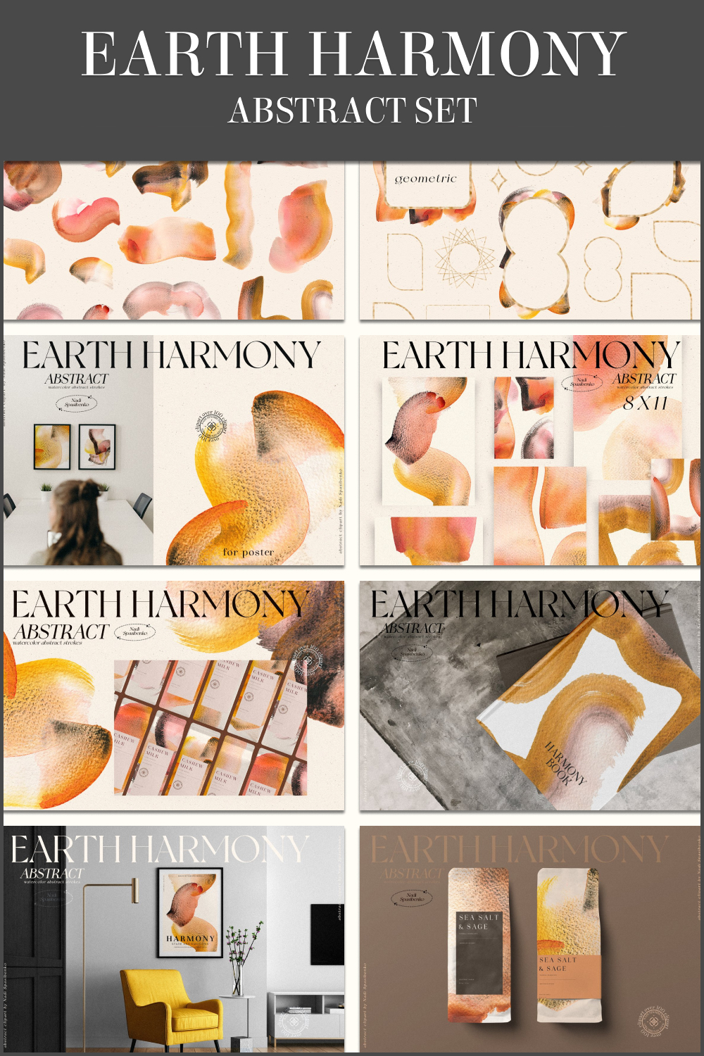 Pinterest of earth harmony abstract set.