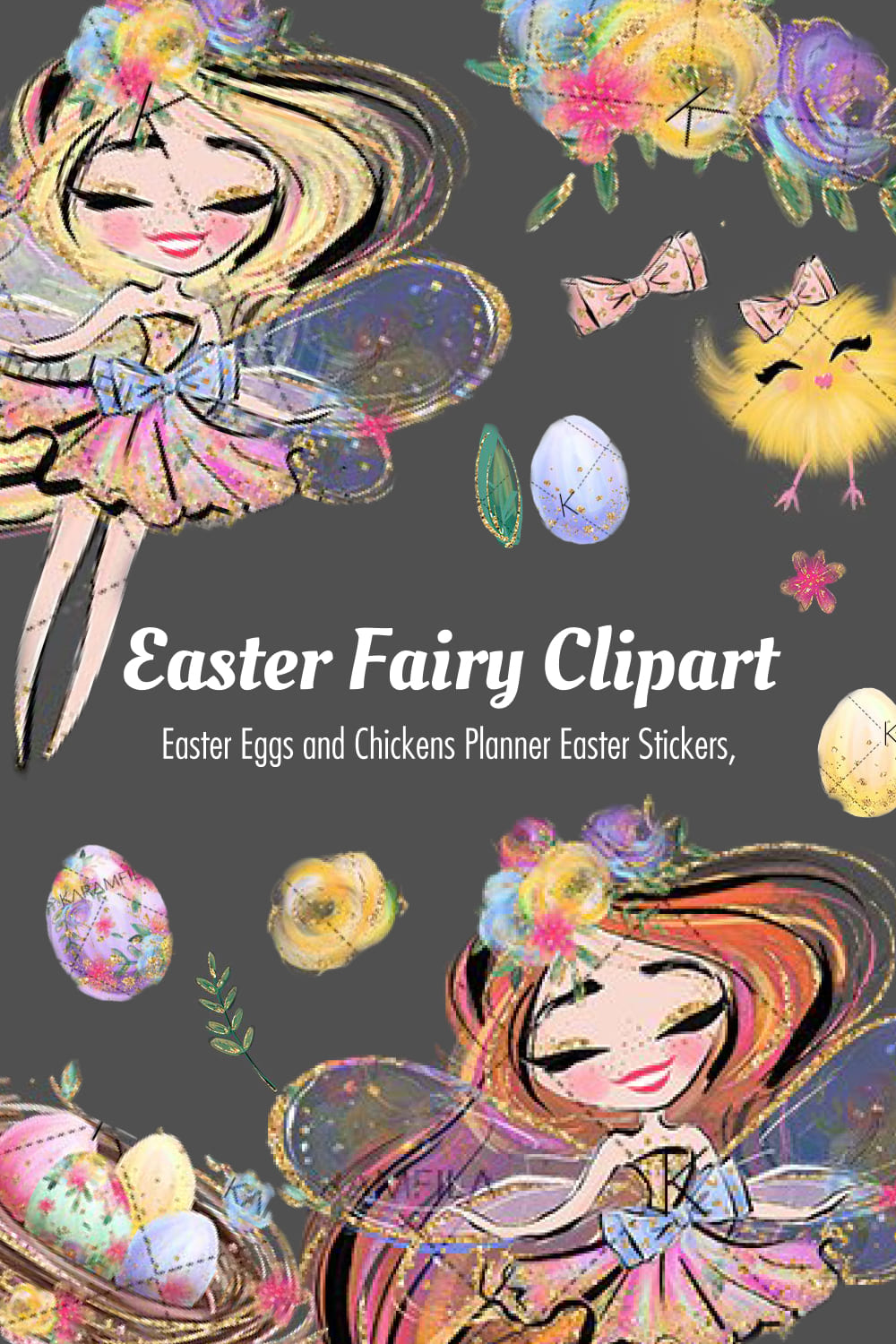 Easter Fairy Clipart and Chickens Planner Easter Stickets.