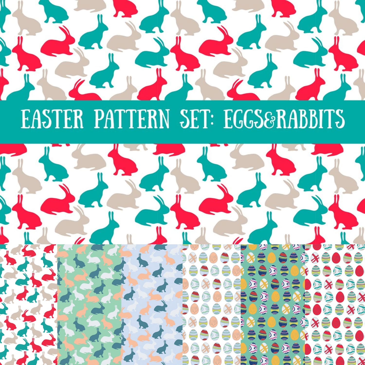 Easter patterns with rabbits and Easter eggs.