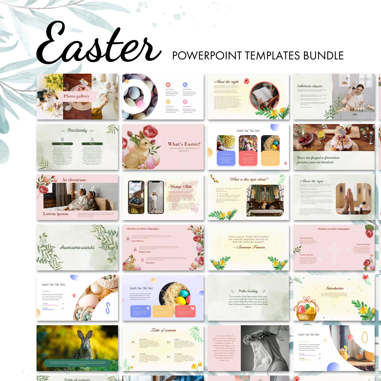 Images with easter powerpoint templates bundle.