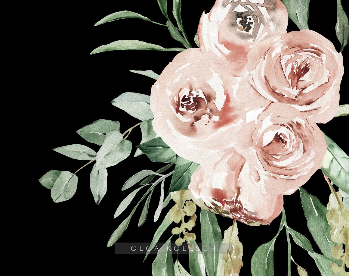 A bouquet of roses on a black background.