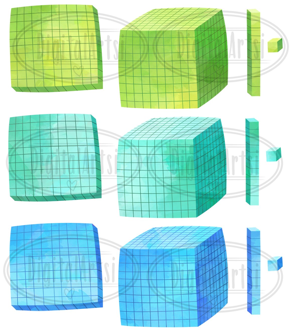 Green and blue cube and square image.