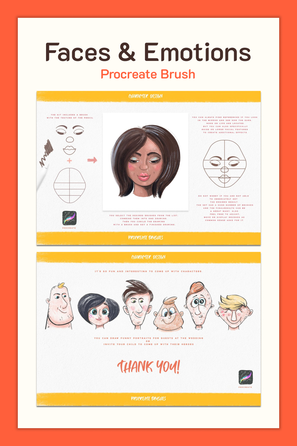 Pinterest of faces emotions procreate brush.