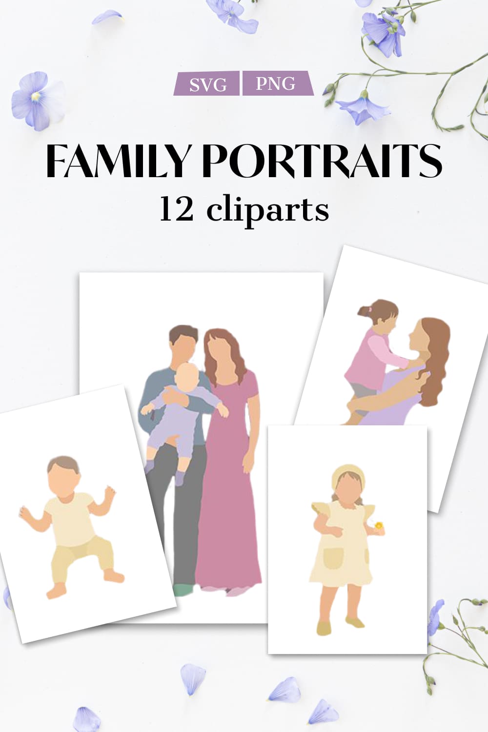 12 cliparts of family portraits.