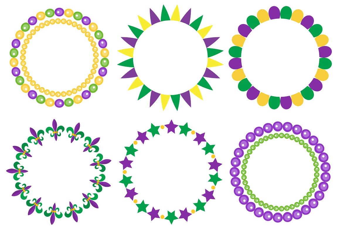 Different round frames with stars, triangles and other shapes.