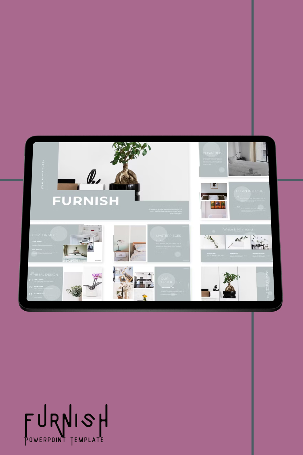 Illustrations of pinterest furnish powerpoint template.