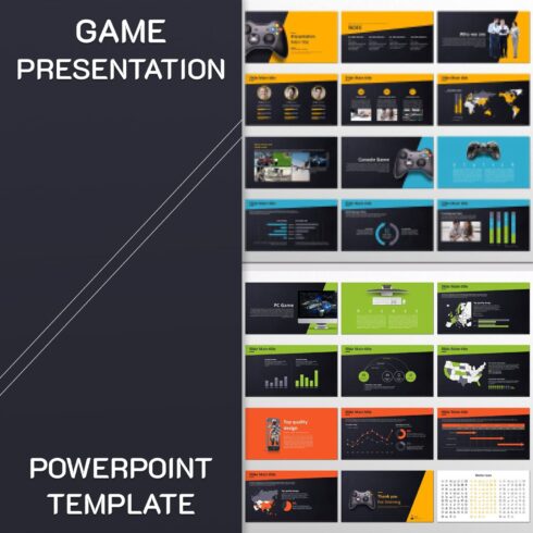 Colorful slides of game presentation.