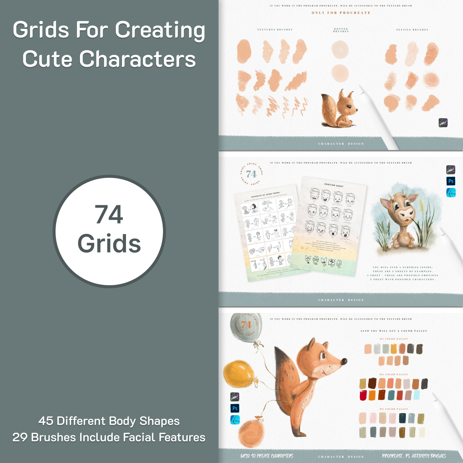 Preview grids for creating cute characters.