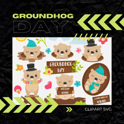Preview images for groundhog day clipart svg.