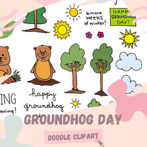 Preview illustrations groundhog day doodle clipart.