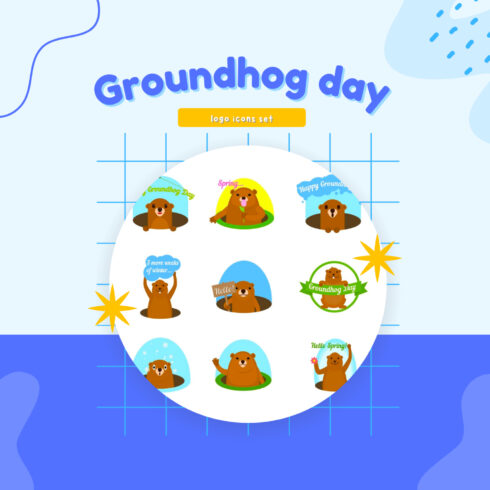 Preview images groundhog day happy logo icons set.