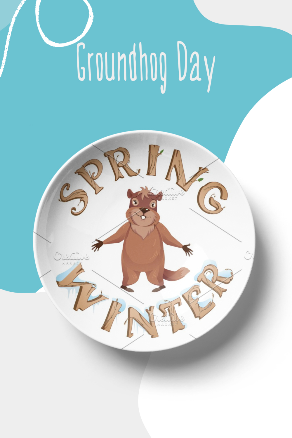 Pinterest of groundhog day set vector cartoon.