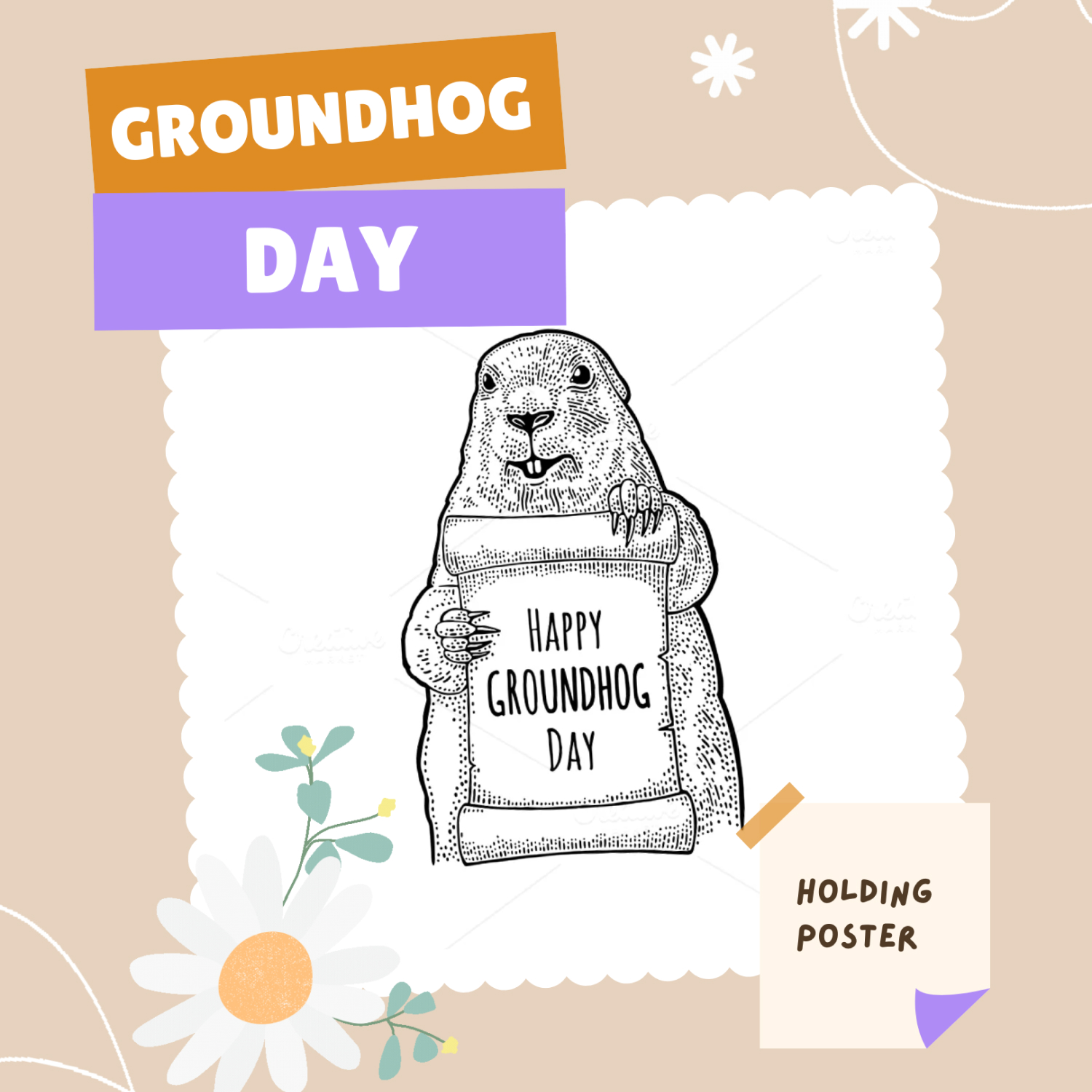 Preview images groundhog holding poster.