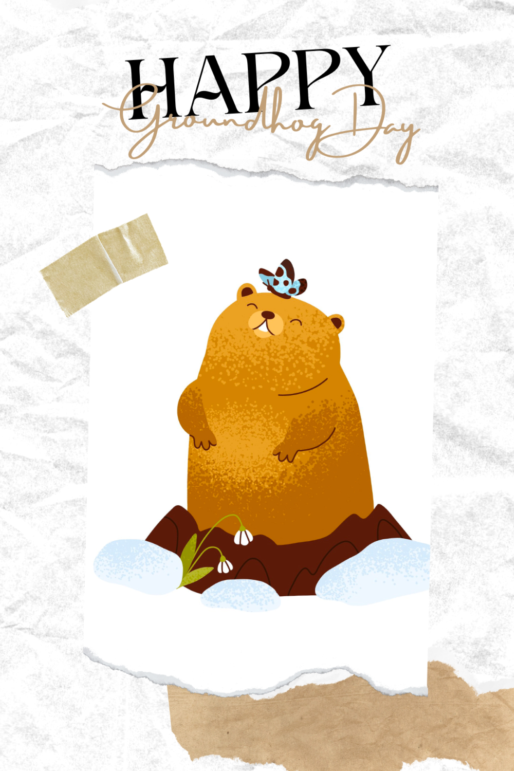 Pinterest illustrations happy groundhog day card.