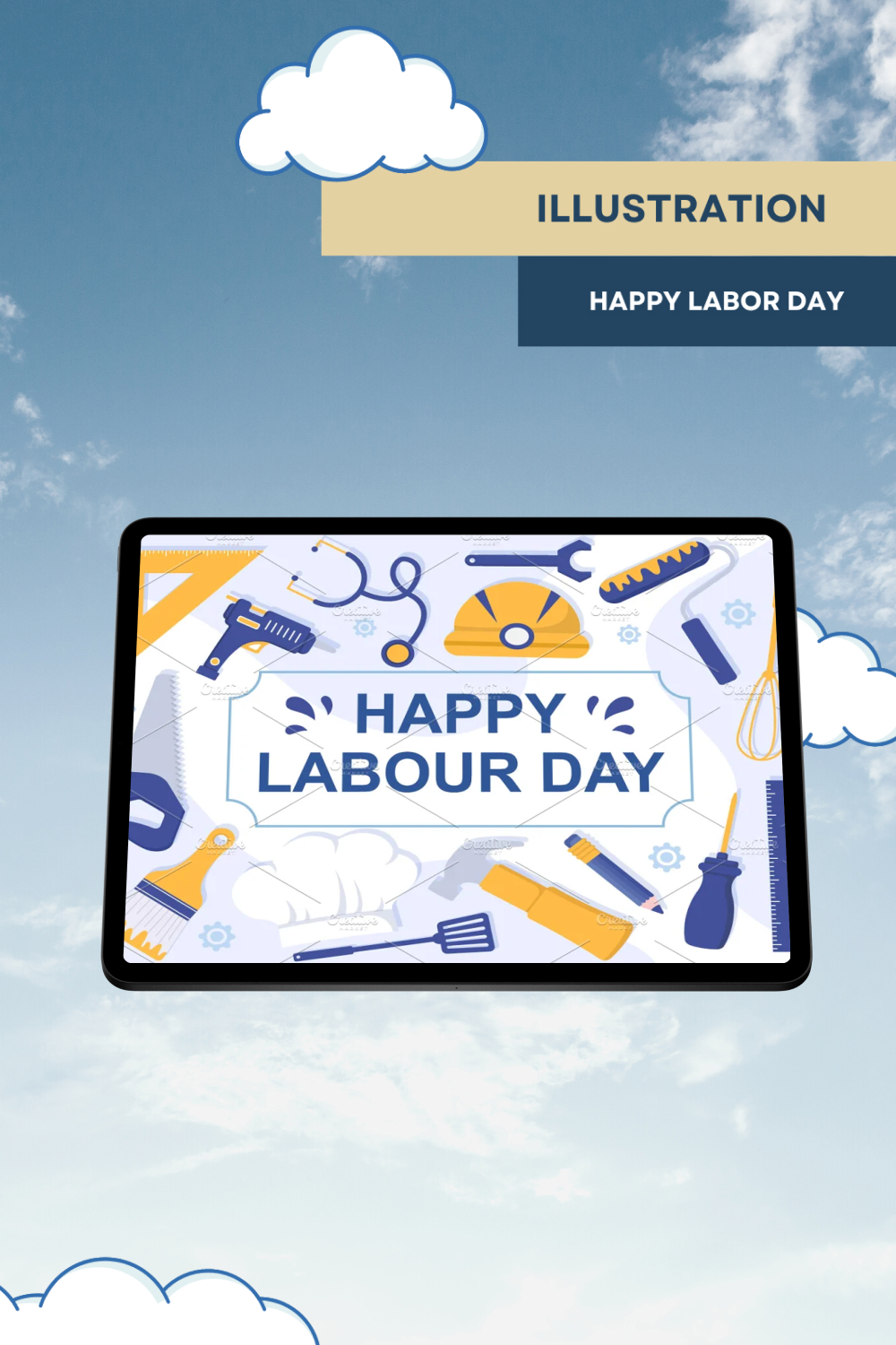 Pinterest of happy labor day illustration.