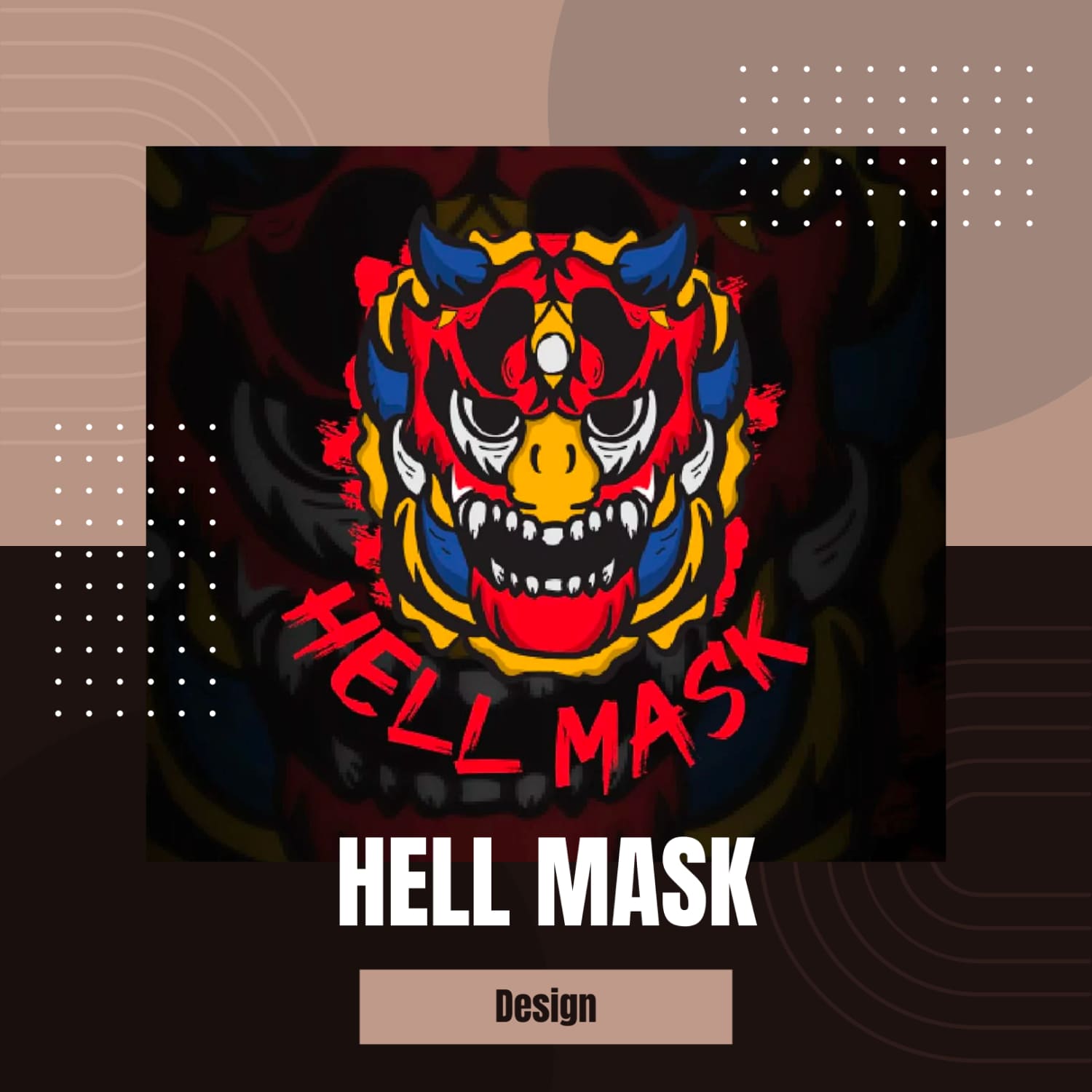 Hell mask design in red, yellow and blue.