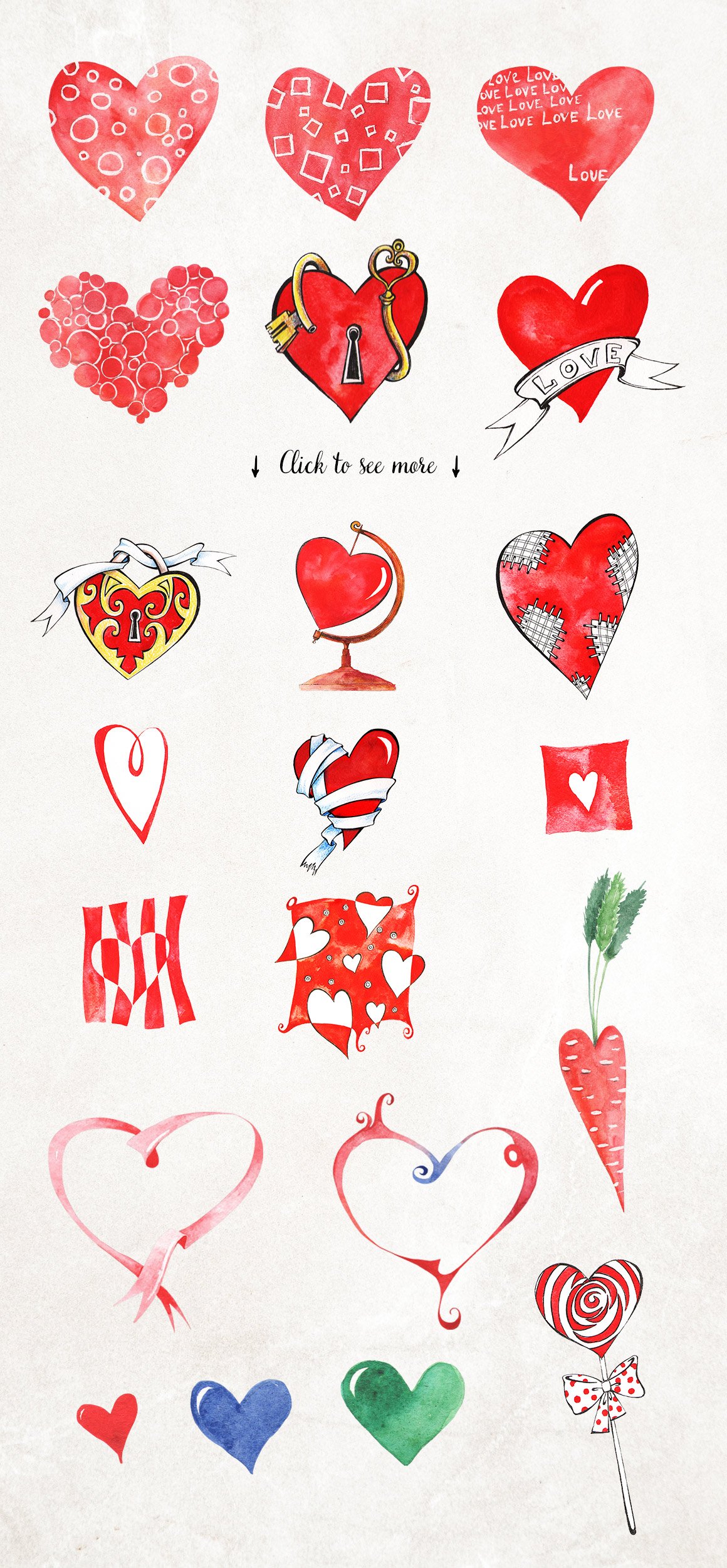 Various images with heart inserts.