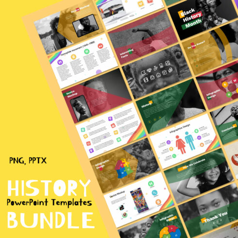 Illustrations of history powerpoint templates bundle.