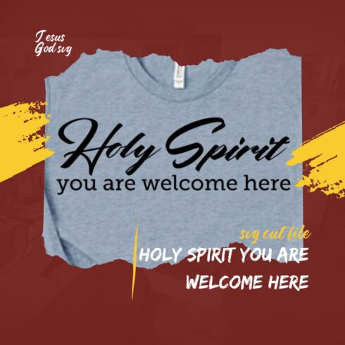 On the grey t-shirt inscription "Holy spirit you are welcome here".