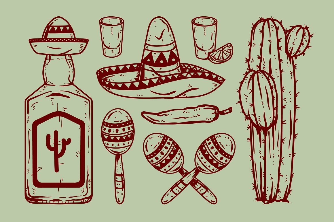 Sombreros, cacti and maracas.