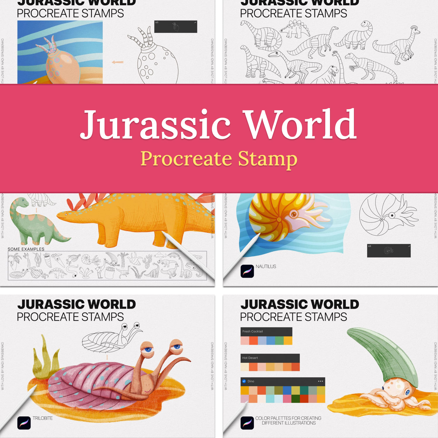 Slides of Jurassic world procreate stamp.