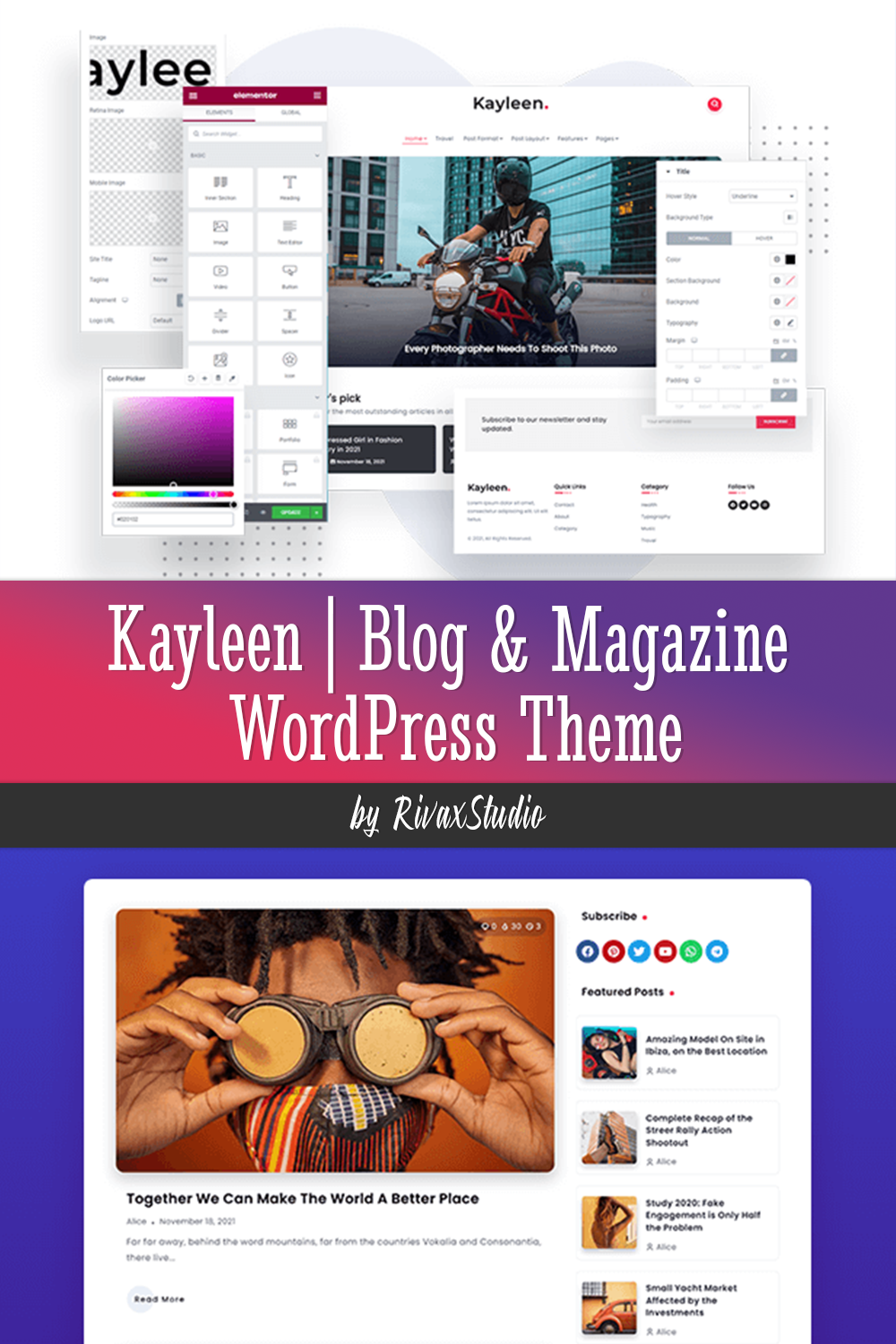 Pinterest images of kayleen blog magazine wordpress theme.