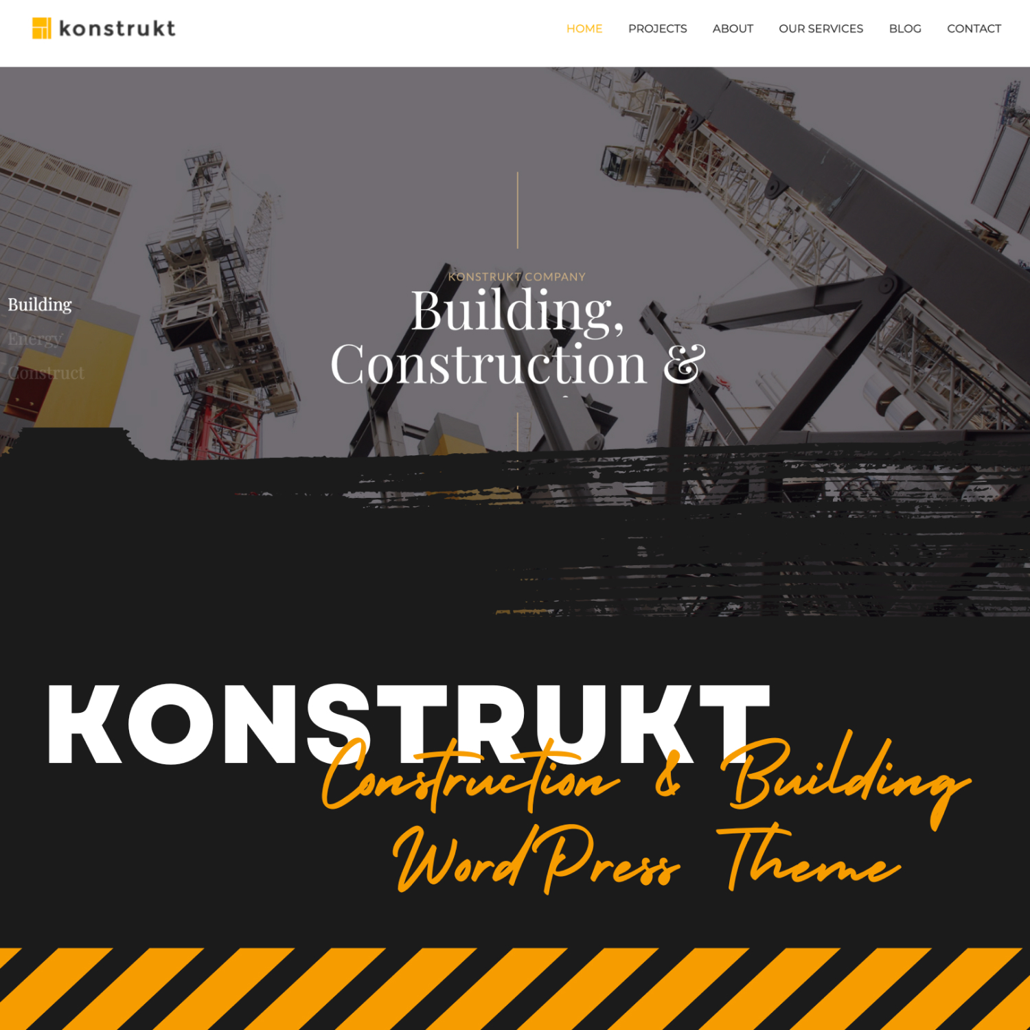 The main page is a preview of the template on the topic of construction.