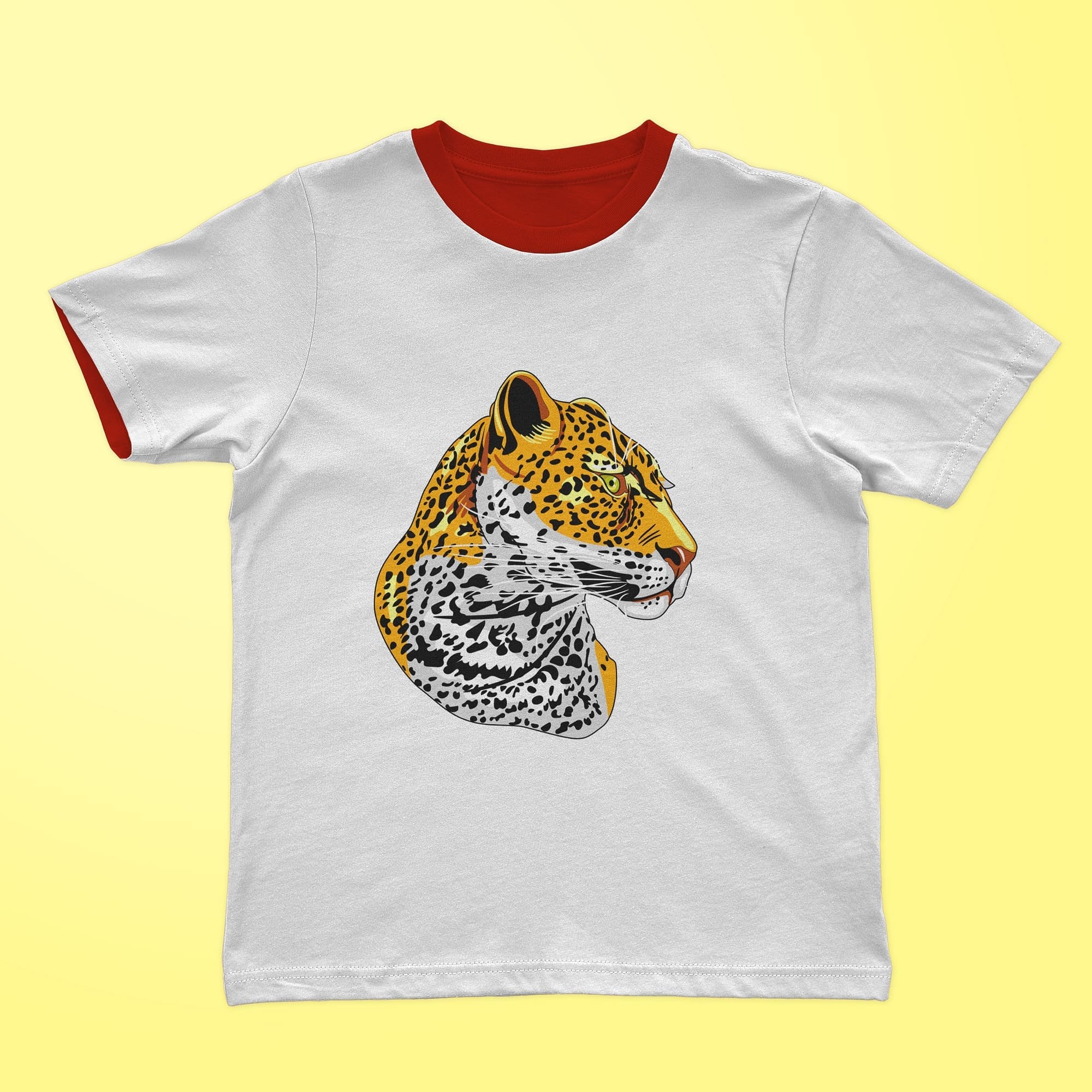 A cool white t-shirt with a leopard head print.