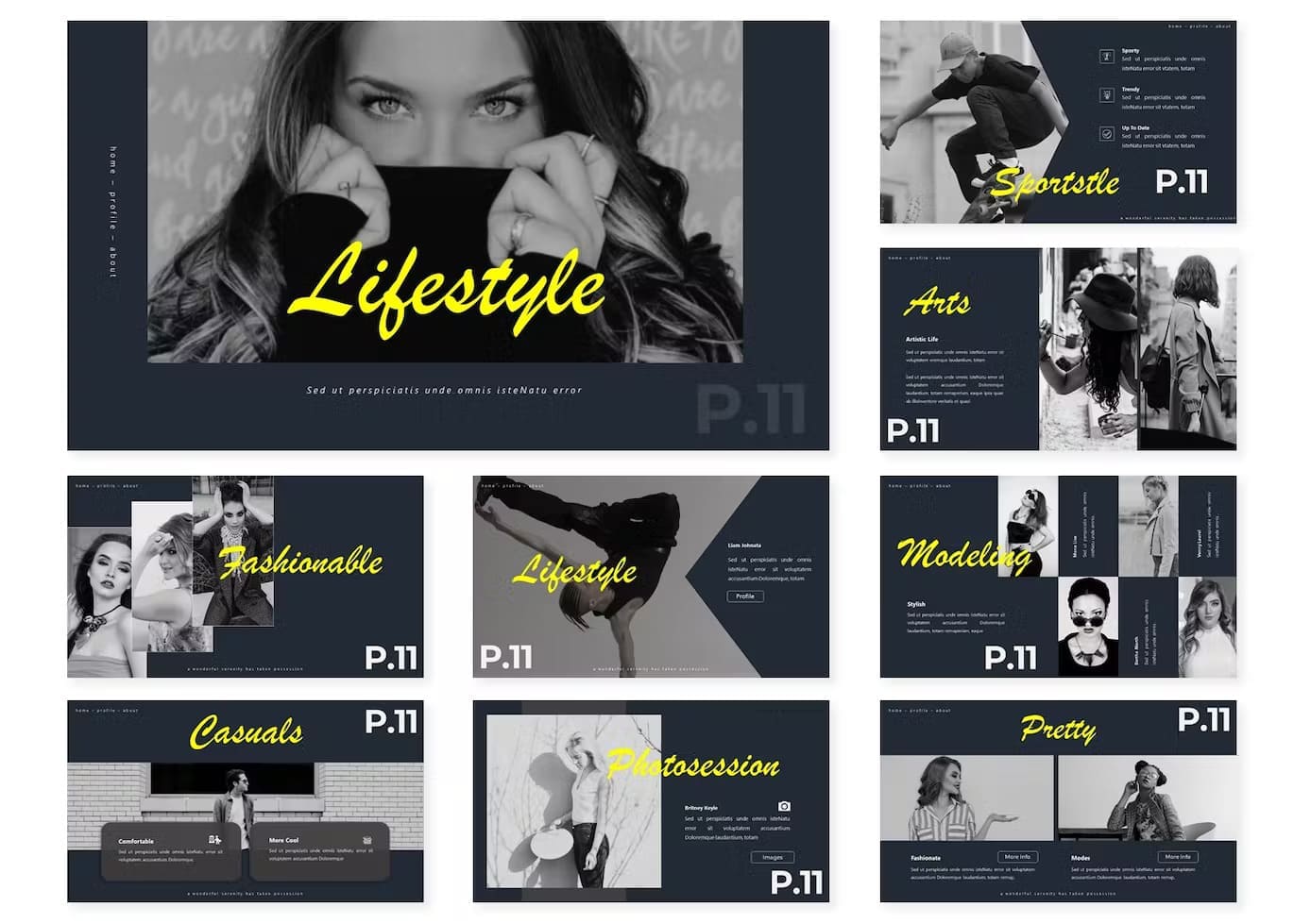 Black and white photos with people who have different lifestyles are shown in Lifestyle | Google Slides Template.