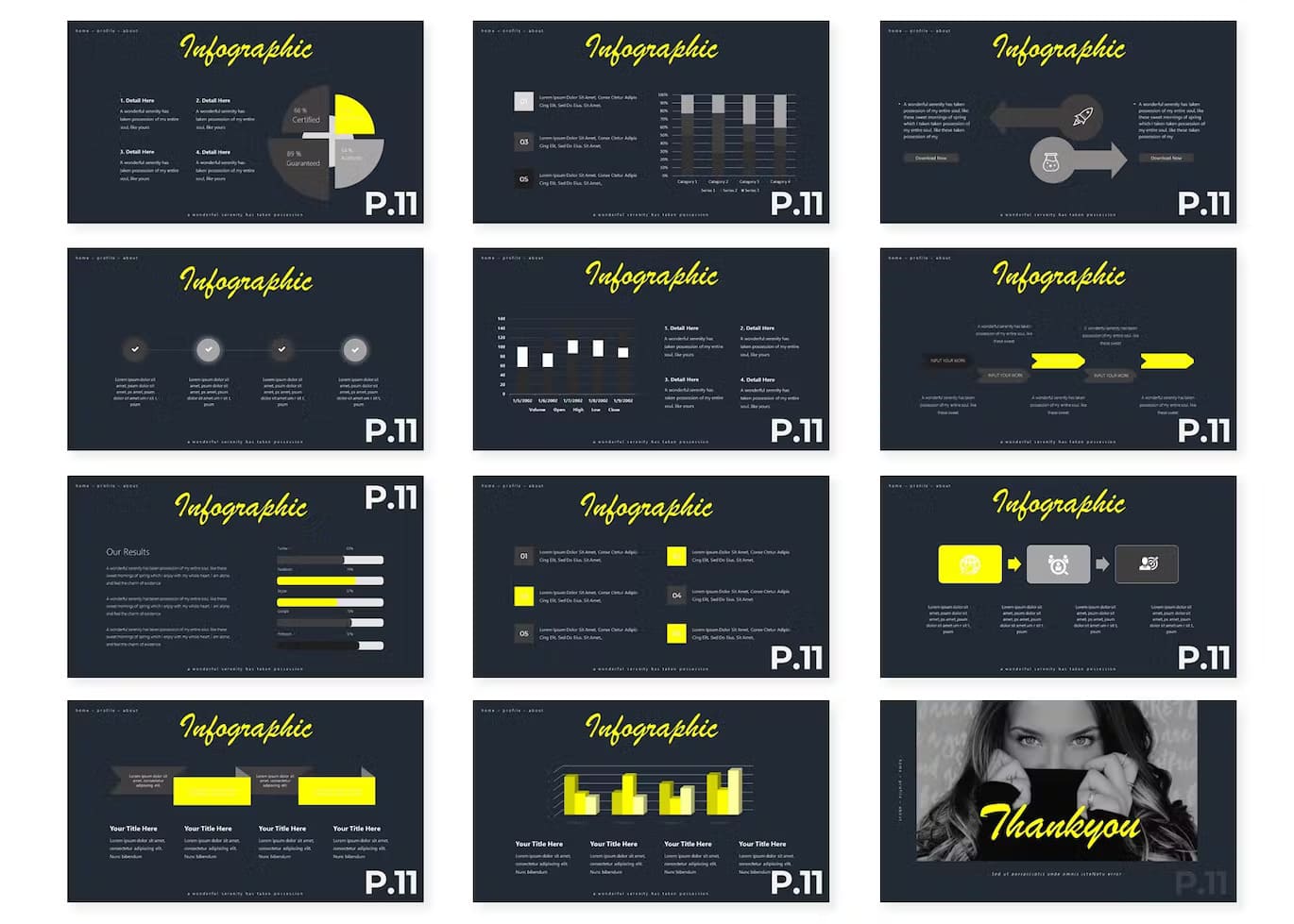 Infographics written in yellow letters in lifestyle PowerPoint template.