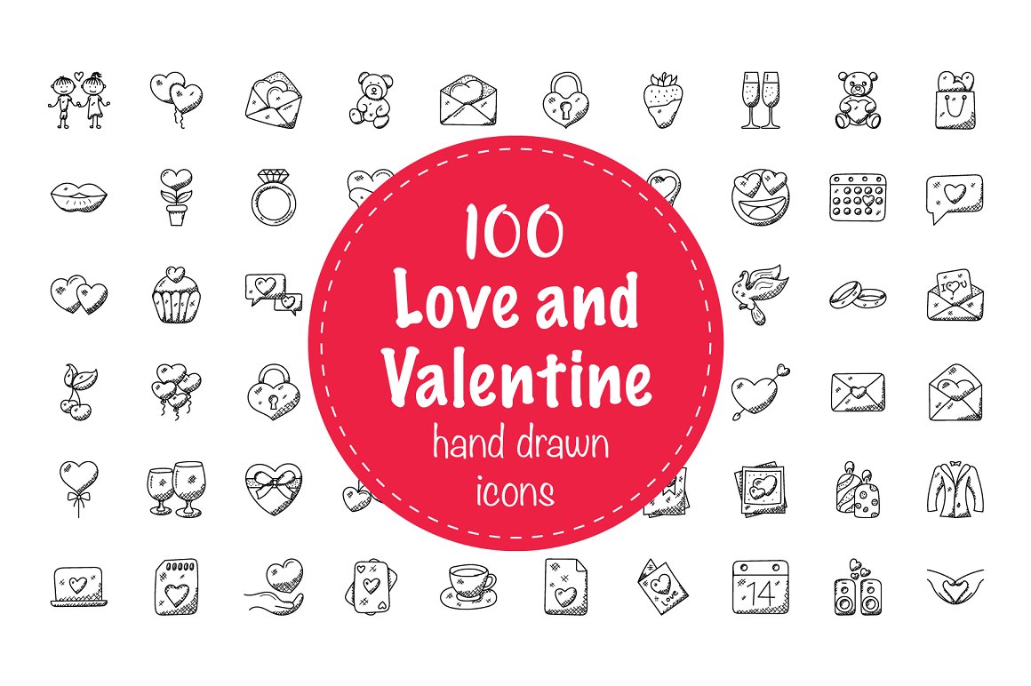 A set of icons and images for the theme of Valentine's Day.