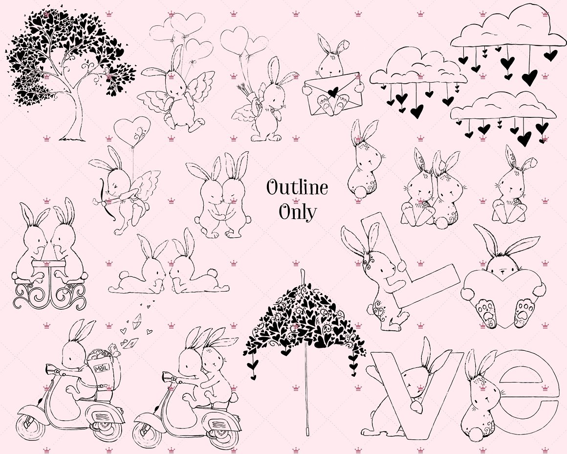 Beautiful images with hares in a pink style.