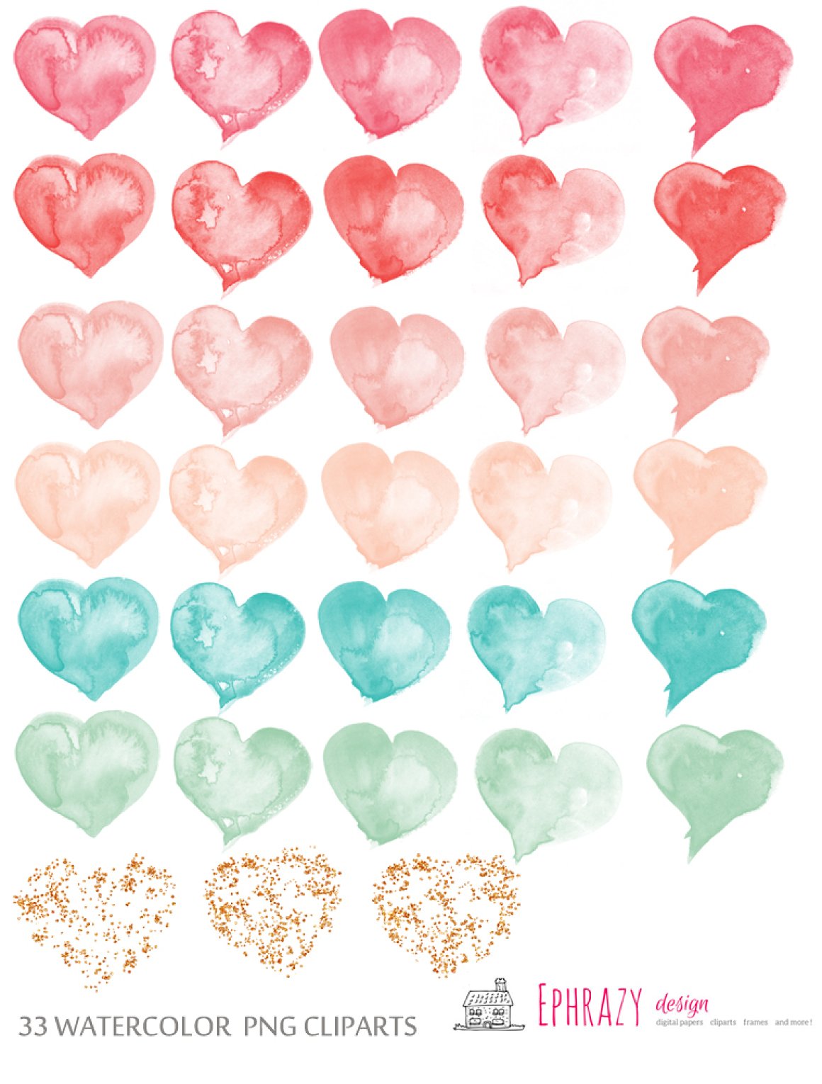 Crazy hearts of different colors.