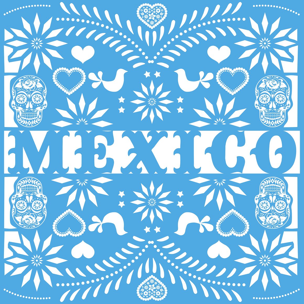 Blue patterns on the theme of Mexican holidays.