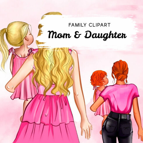 Two mothers with daughters, one blonde, the other red-haired.