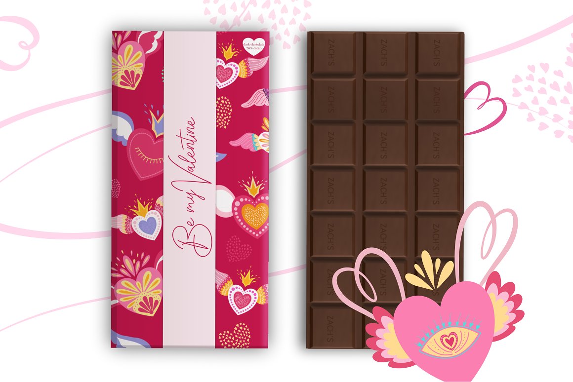 Chocolate packaging in the style of Valentine's Day.