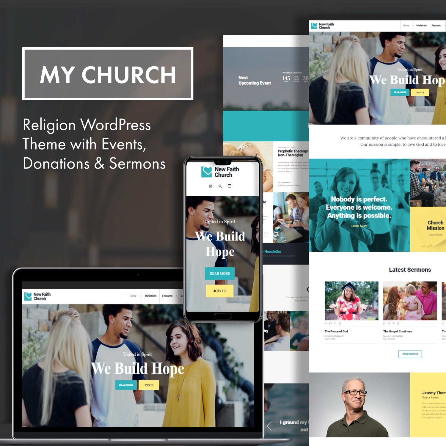 Preview my church religion wordpress theme with events donations sermons.